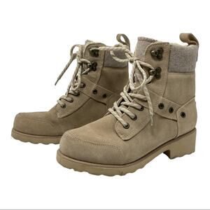 Bearpaw Alicia Suede Lace Up Boots In Oat Size 7